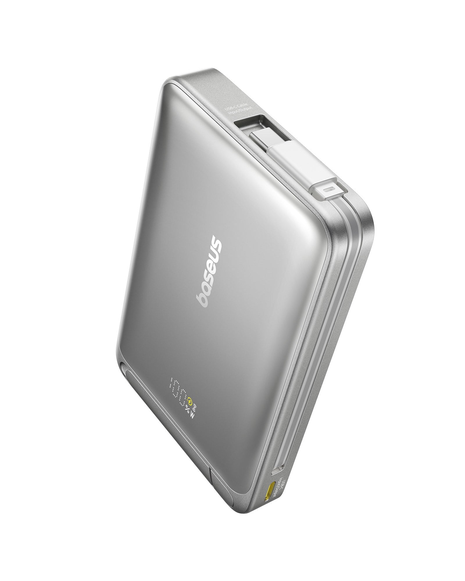 Baseus Nomos 3'ü 1 arada 10000mAh Power Bank - Qi2 15W Kablosuz Şarj, 45W Dahili Çift Yönlü Hızlı Şarj Kablolu, Gri