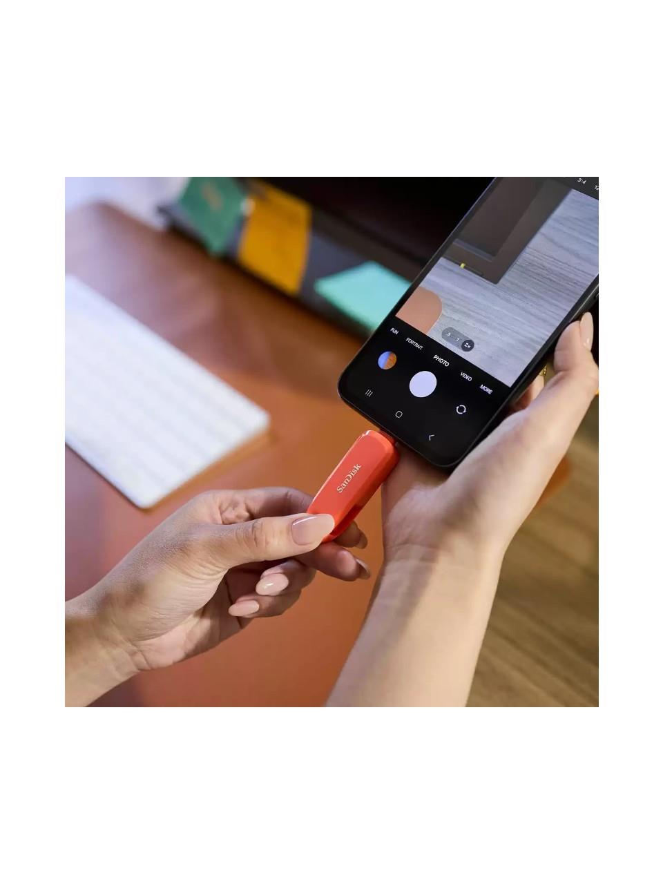 SanDisk Phone Drive 512GB Android Uyumlu USB 3.2 Gen 1 Flash Bellek Nasturium Orange SDDDC6-512G-G46NO