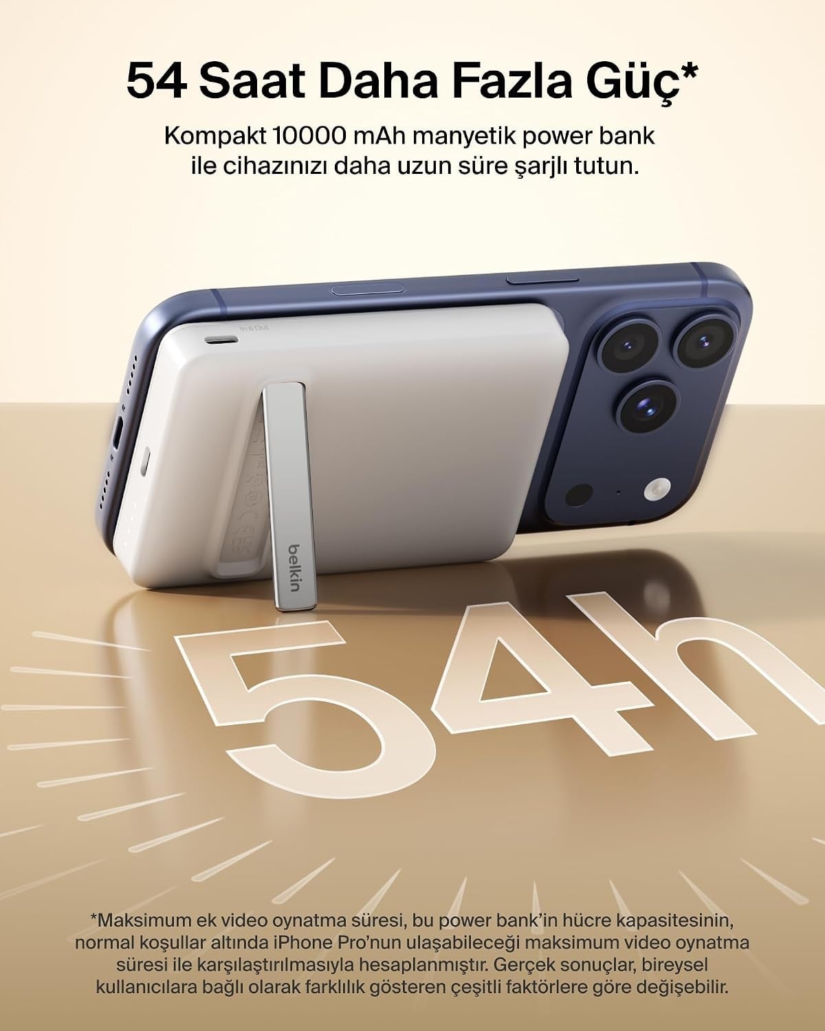 Belkin BoostCharge 10000 mAh İnce Manyetik Stantlı Power Bank, Beyaz