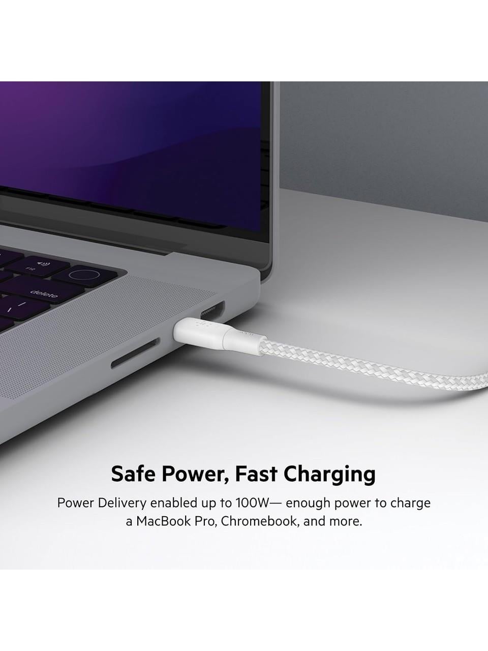 Belkin Usb-C - Usb-C Kablosu, 100 W Güç Dağıtımı Çift Örgülü Naylon Kılıflı Usb-If Sertifikalı 2.0 Şarj Kablosu (2 M) Beyaz