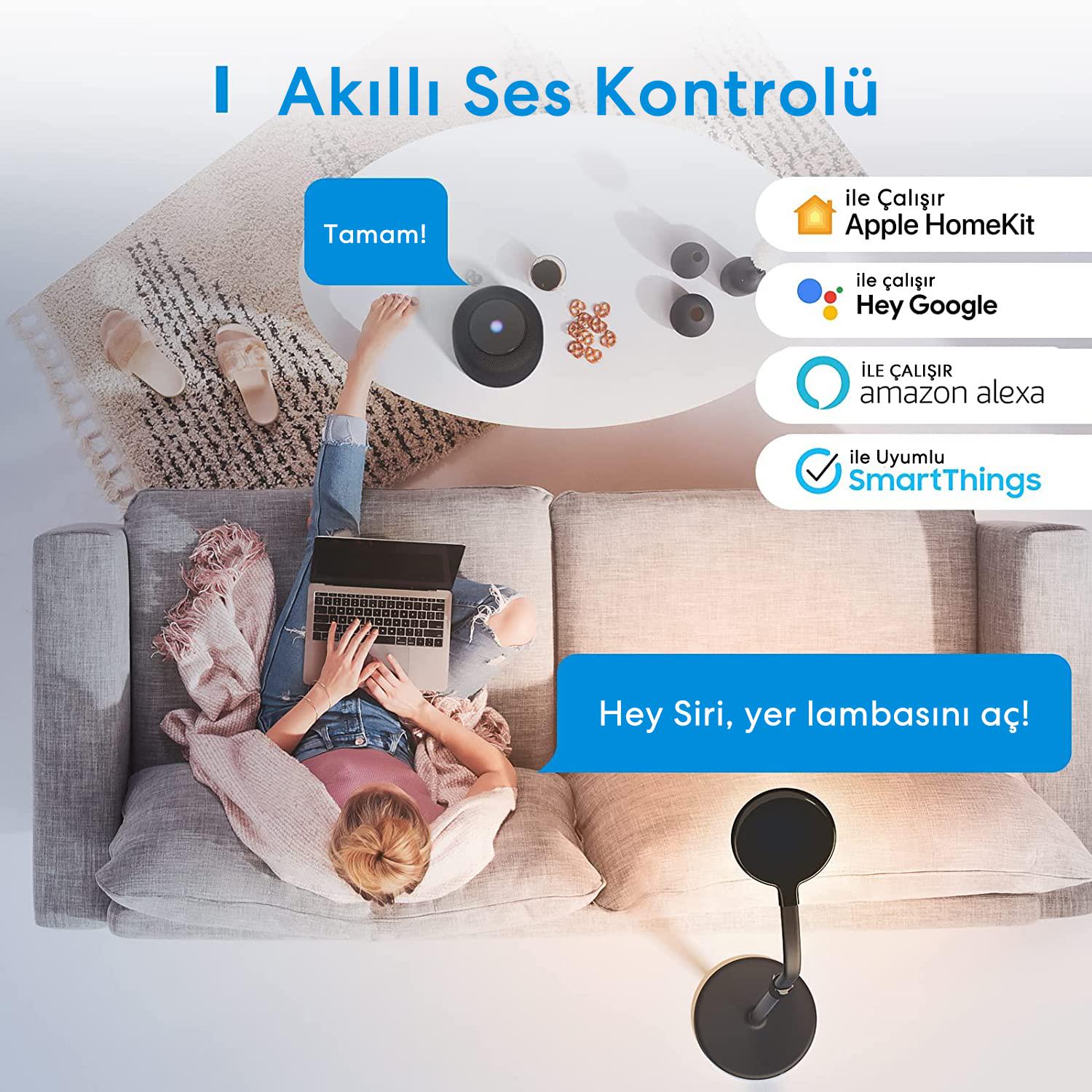 Meross Wi-Fi Uzaktan Kontrollü Akıllı Masa Lambası ve Ayarlanabilir Ayaklı Köşe Lambası (Apple Home - Amazon Alexa - Google Home Destekli)
