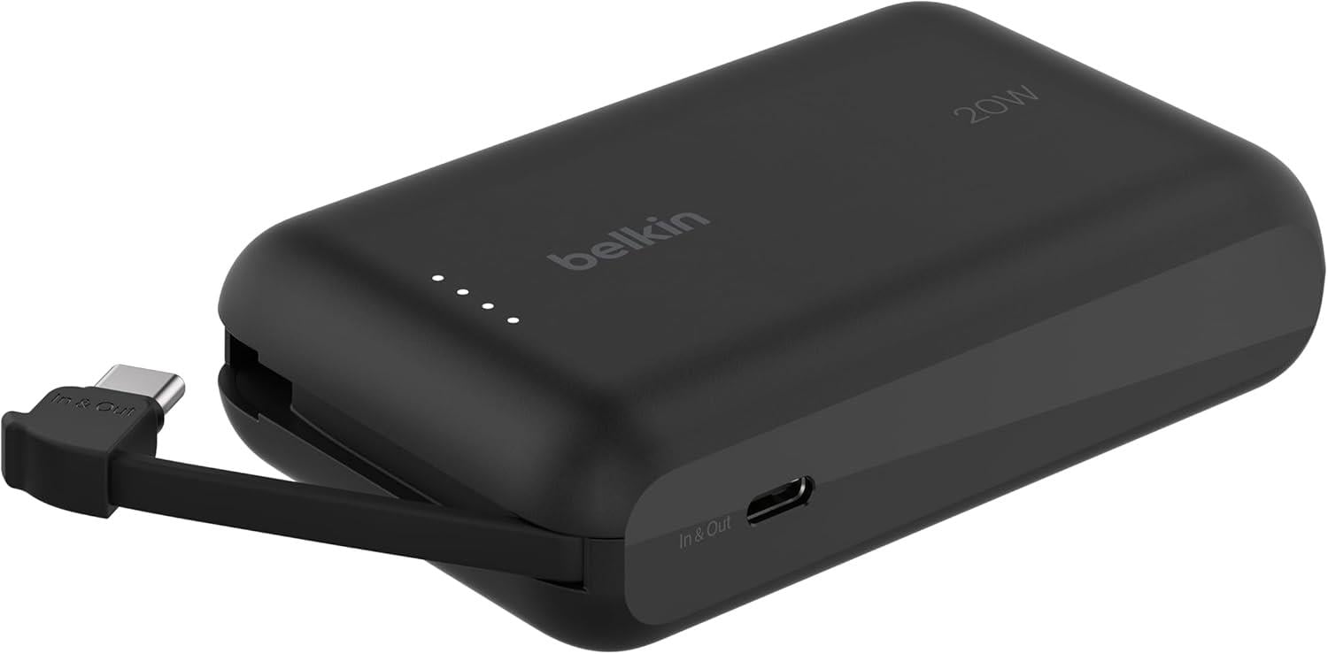 Belkin BoostCharge Powerbank, Entegre Type-C Kablolu 10K PD 20W, Siyah