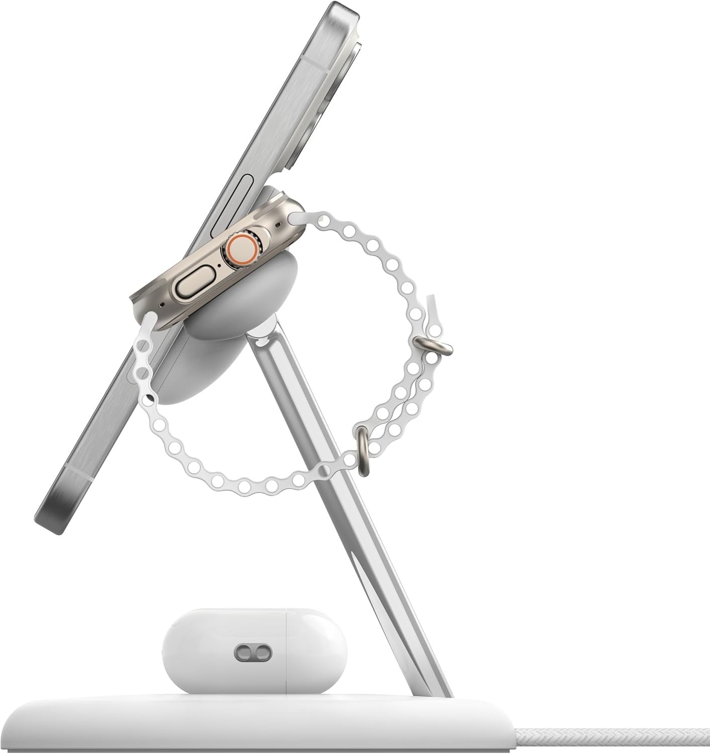 Belkin 3'ü 1 Arada Manyetik MagSafe Uyumlu Qi2 15W Kablosuz Şarj Standı, Beyaz