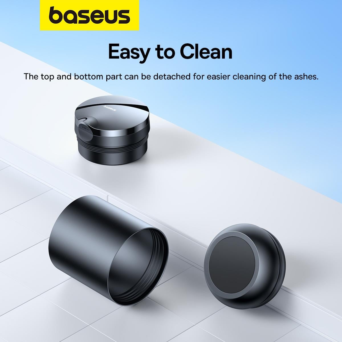 Baseus Premium 2 Serisi Araba Küllüğü - Ortam LED Işığı ve Araba Bardak Tutucuları için Su Geçirmez Tasarıma Sahip Taşınabilir Alüminyum Alaşımlı Küllük - Siyah