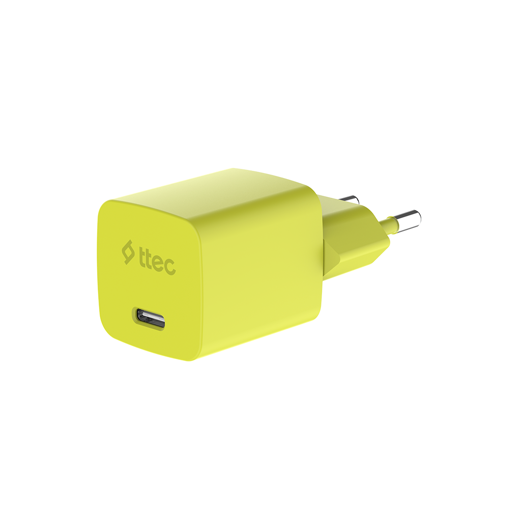 ttec SmartCharger GAN 45W AVS PD Seyahat Hızlı Şarj Aleti + USB-C - USB-C 3A Kablo Neon Neon Sarı