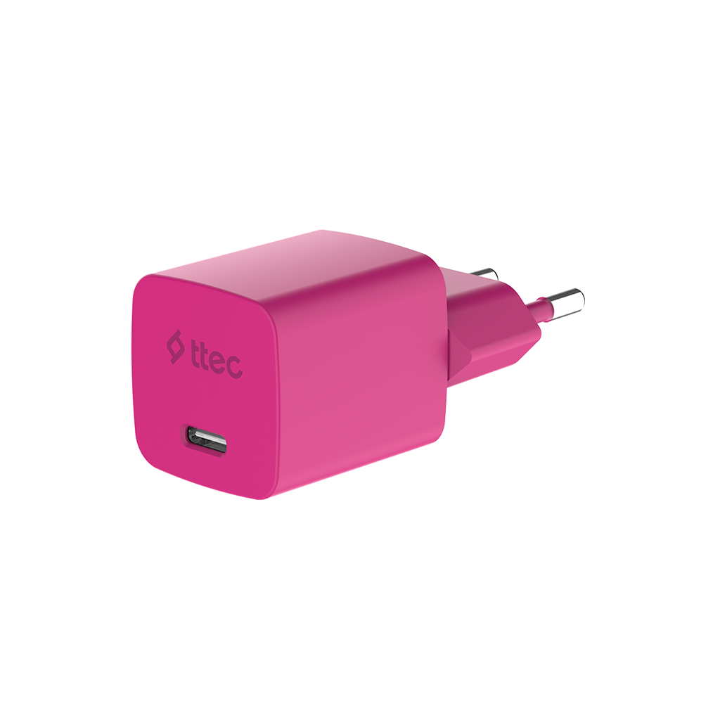 ttec SmartCharger GAN 45W AVS PD Seyahat Hızlı Şarj Aleti + USB-C - USB-C 3A Kablo Neon Neon Pembe