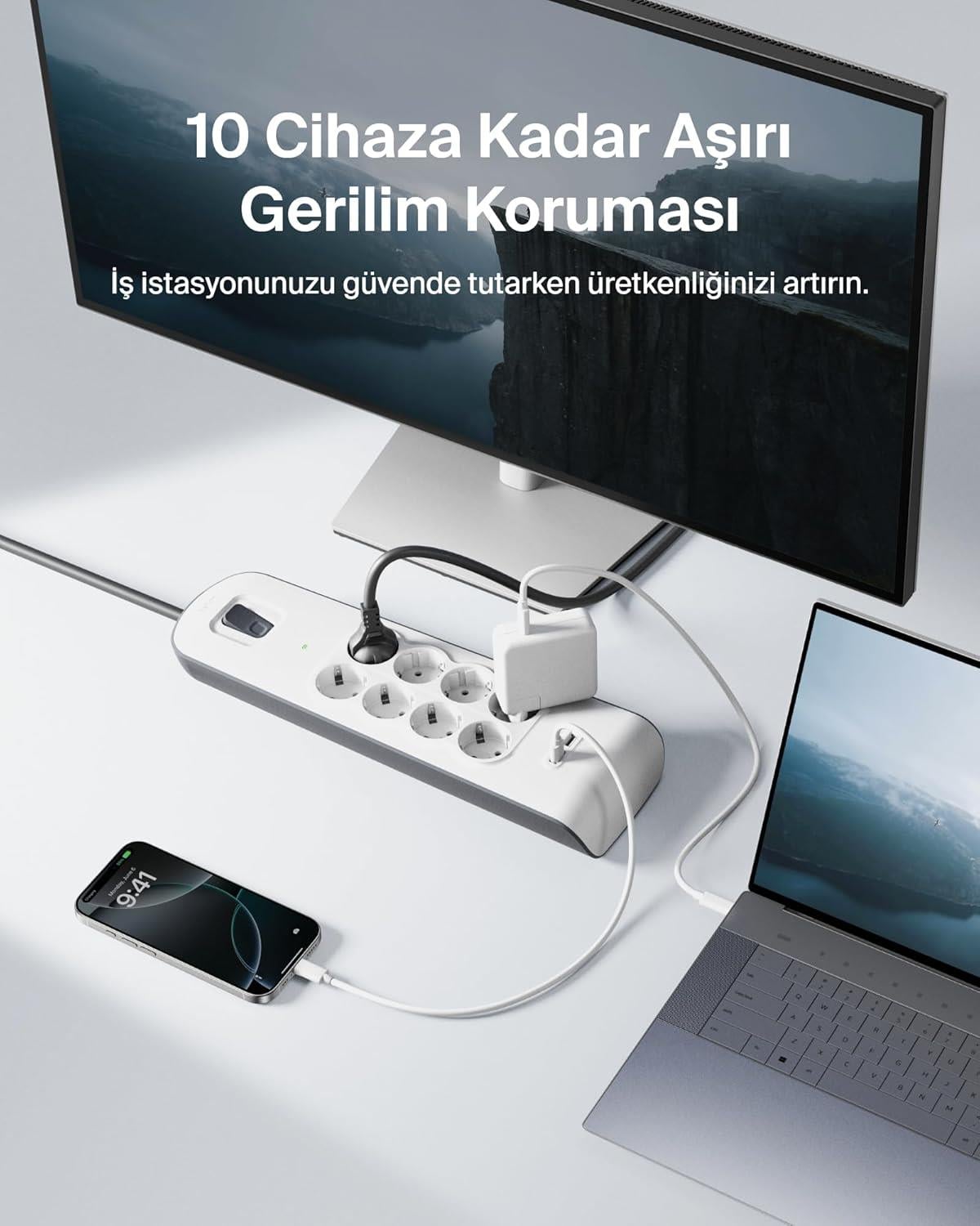 Belkin BSV804Vf2M Akım Korumalı Uzatma Priz,8 Çıkışlı Priz,2,4A Çıkışlı 2 USB Bağlantı Noktası ,2M, 2x2.4A USB Girişi