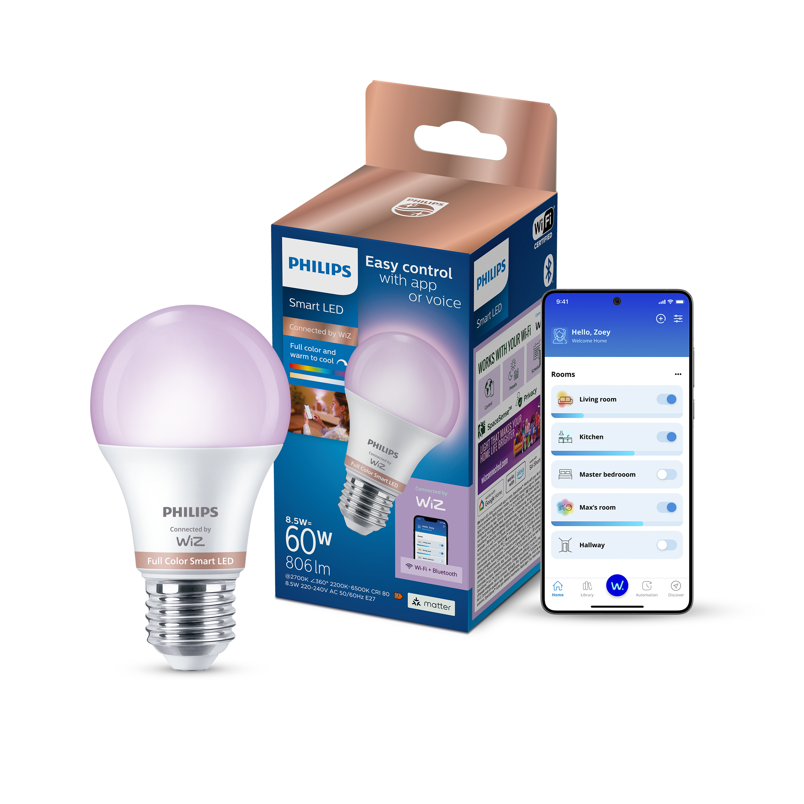 Philips Smart Lighting LED Ampul A60 E27 60W Eşdeğer RGB - Google Home, Alexa, HomeKit ve Matter uyumlu
