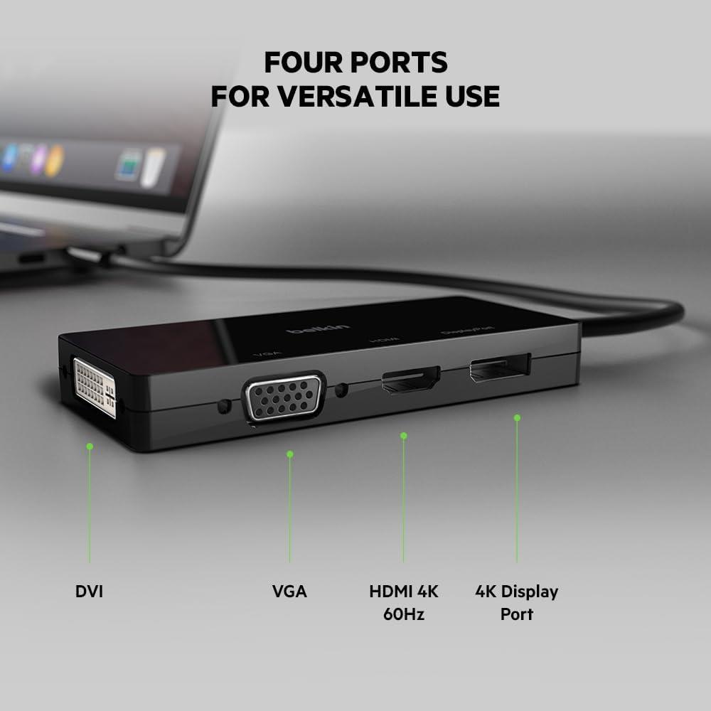 Belkin Multiport USB-C Adaptörü (VGA, DVI, 4K HDMI, 4K DisplayPort özellikli USB-C Video Adaptörü)