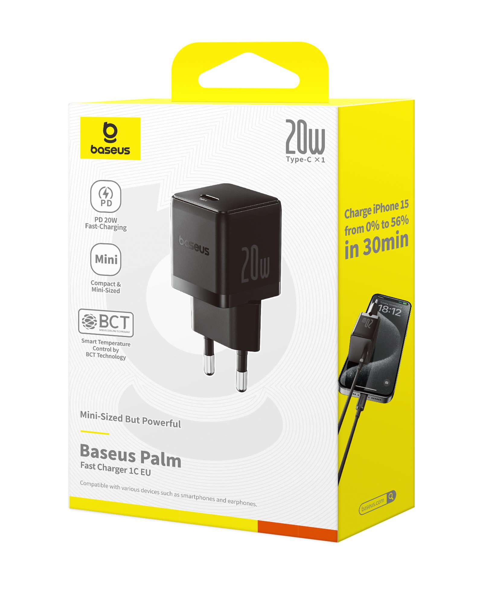 Baseus Palm 1C 20 W Hızlı Şarj Adaptörü, Siyah