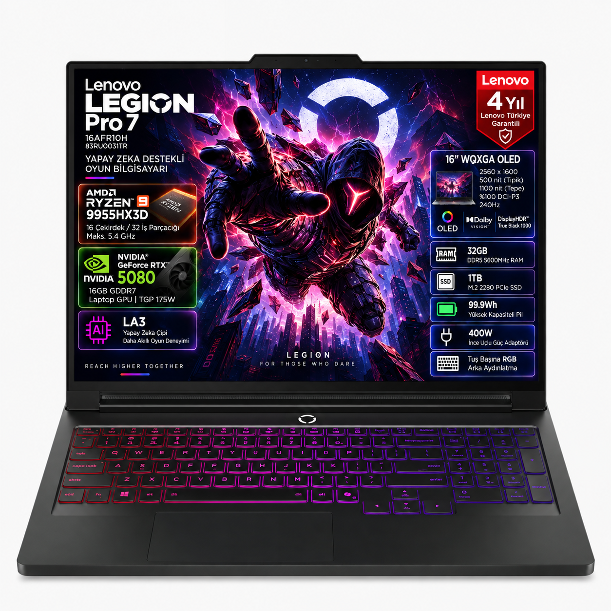 Lenovo Legion Pro 7 16AFR10H AMD Ryzen 9 9955HX3D 32GB 1TB SSD RTX 5080 16GB (175W) 16