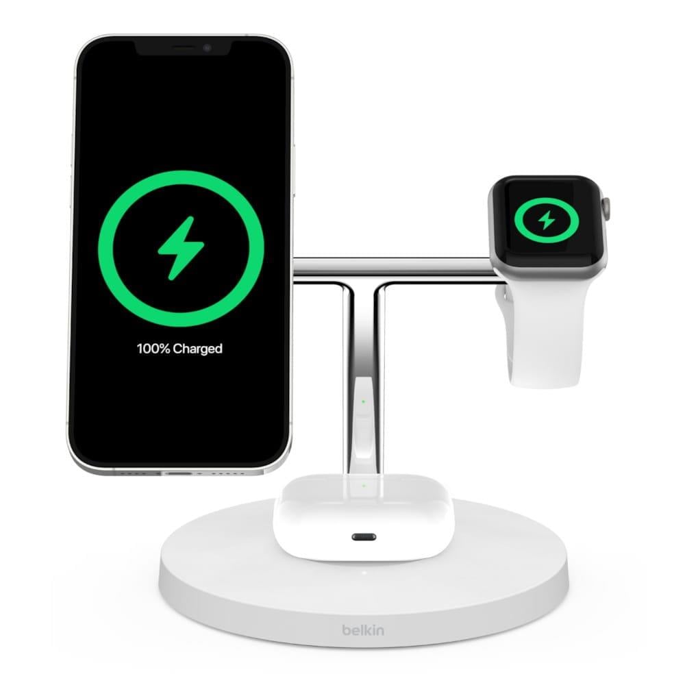 Belkin BoostCharge PRO 3in1 Qi2 15W MagSafe Şarj Standı WIZ009VFWH-V2 Beyaz