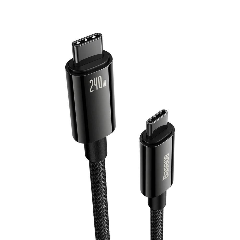 Baseus Tungsten Gold Hızlı Şarj Data Kablosu Type-C to Type-C 240W 3m Siyah