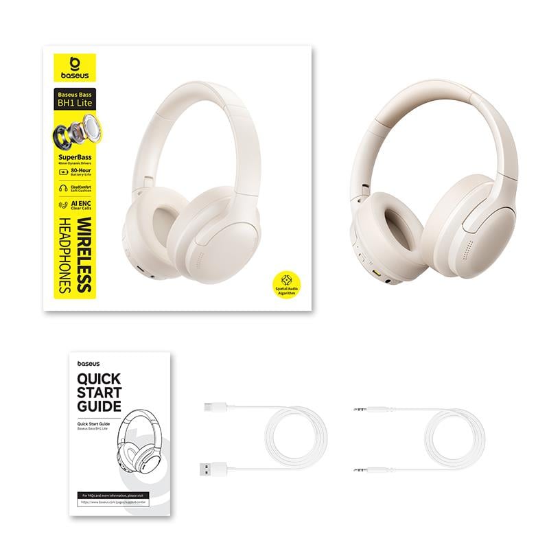 Baseus Bass BH1 Lite Kablosuz Kulaküstü Kulaklık - Beyaz