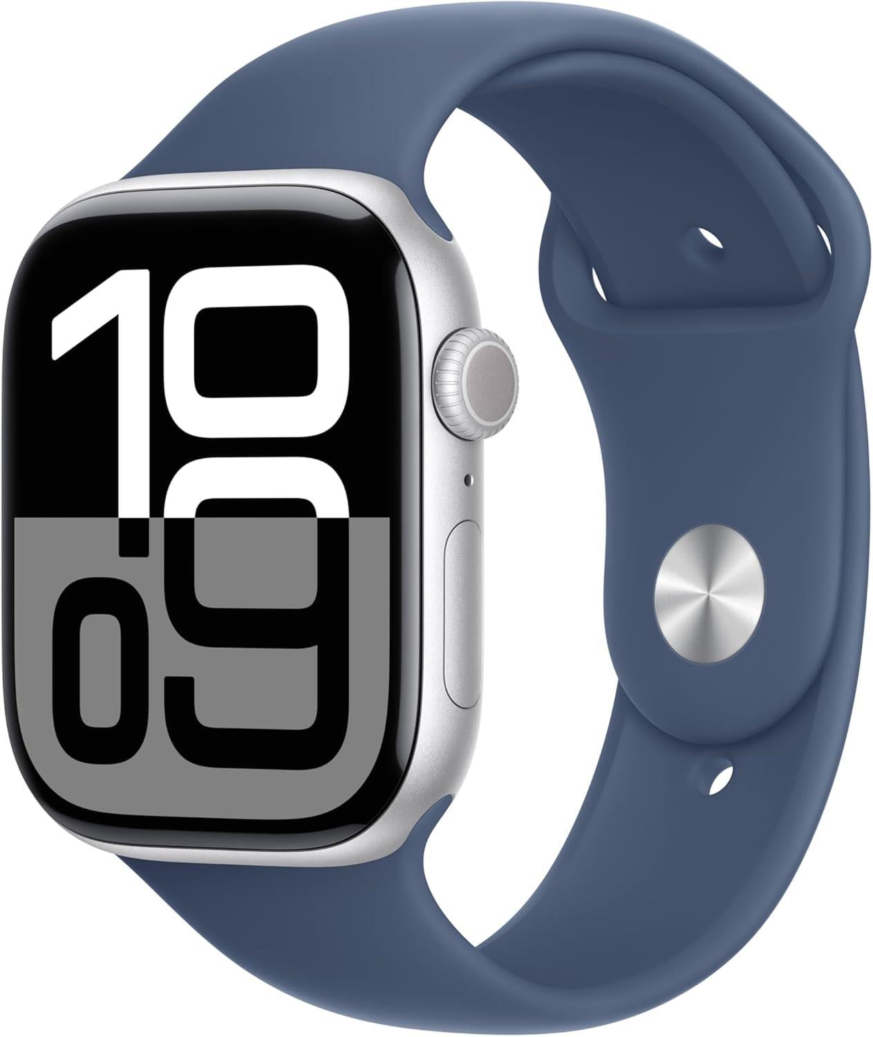 Apple Watch Series 10 GPS 42 mm Gümüş Rengi Kasa Akıllı Saat ve Kot Rengi Spor Kordon - M/L