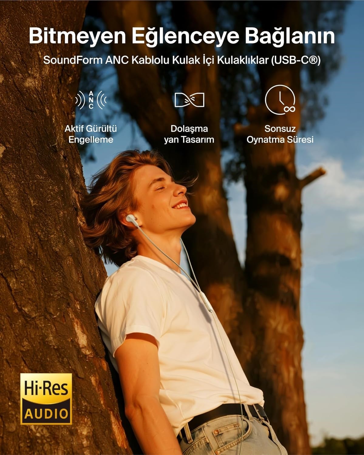 Belkin SoundForm ANC  USB-C Bağlantılı, Mikrofonlu Kulakiçi Kablolu Kulaklık, Beyaz
