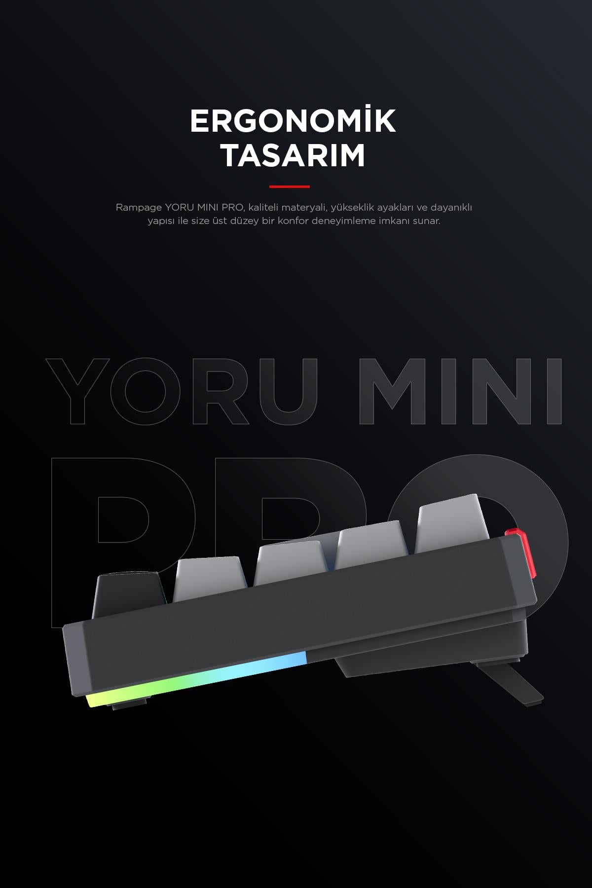 Rampage YORU Mini PRO Siyah/Gri 2.4ghz+BT5.0+Type-C 5 Bağlantı OUTEMU Red Swich Q Mekanik Gaming Oyuncu Klavye RGB