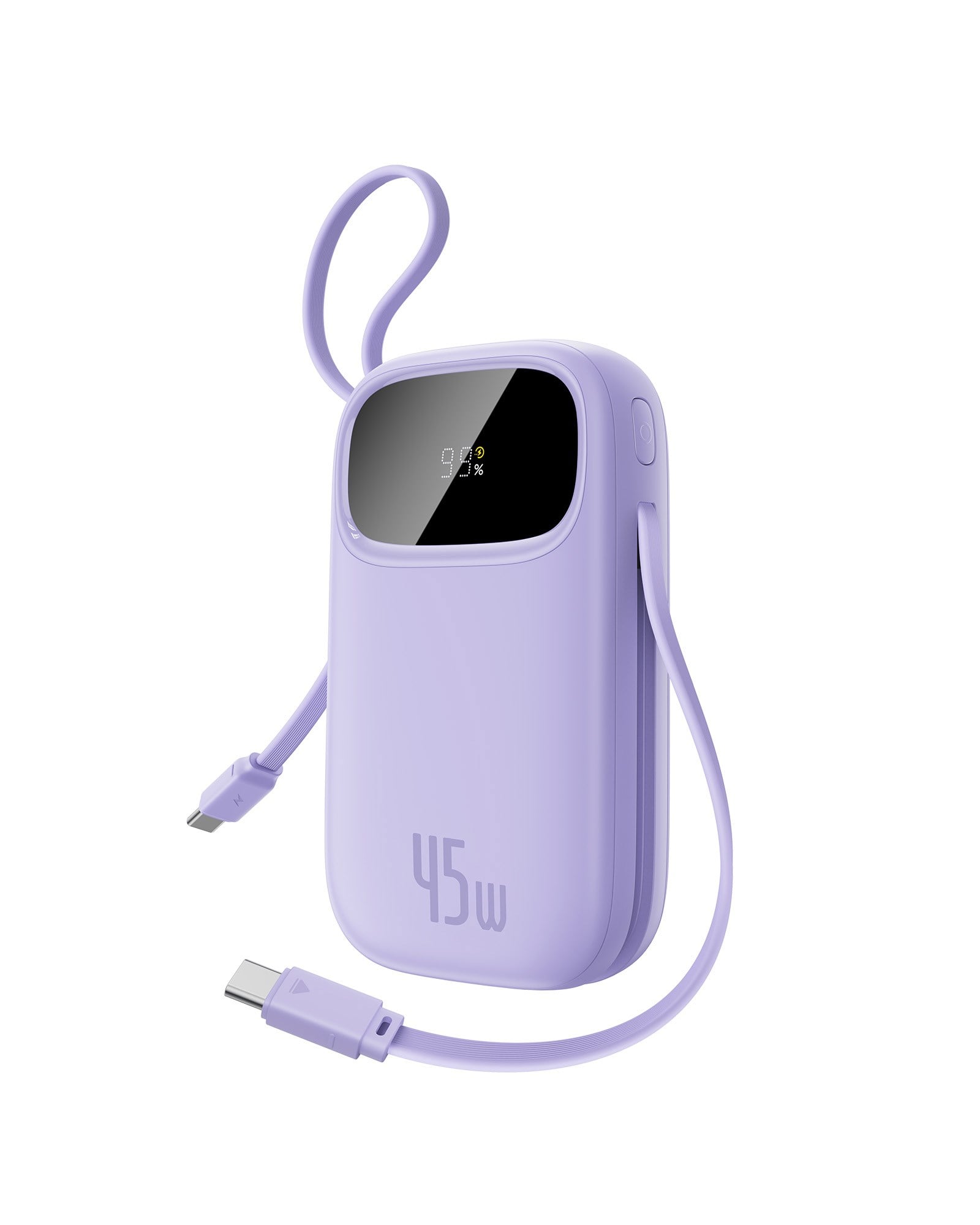 Baseus EnerFill FC31 Dijital Ekranlı Hızlı Şarj Powerbank Dahili Çift USB-C Kablo 10000mAh 45W - Mor