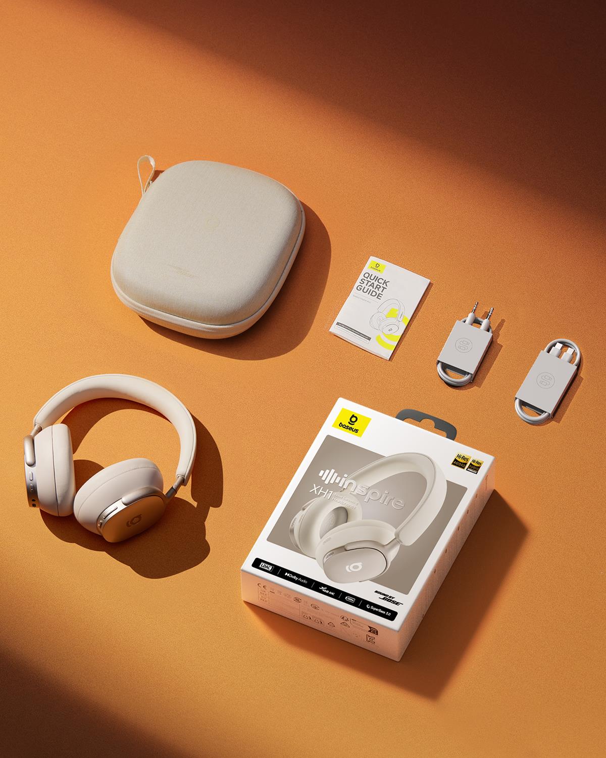Baseus Inspire Sound by Bose XH1 ANC 100 saat çalma süresi 4 mikrofon BT6.0 Kablosuz Kulak Üstü Kulaklık, Beyaz