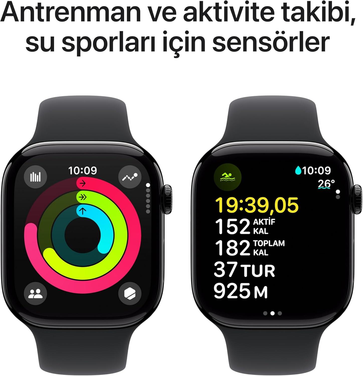 Apple Watch Series 10 GPS 46 mm Simsiyah Kasa Akıllı Saat ve Siyah Spor Kordon - M/L