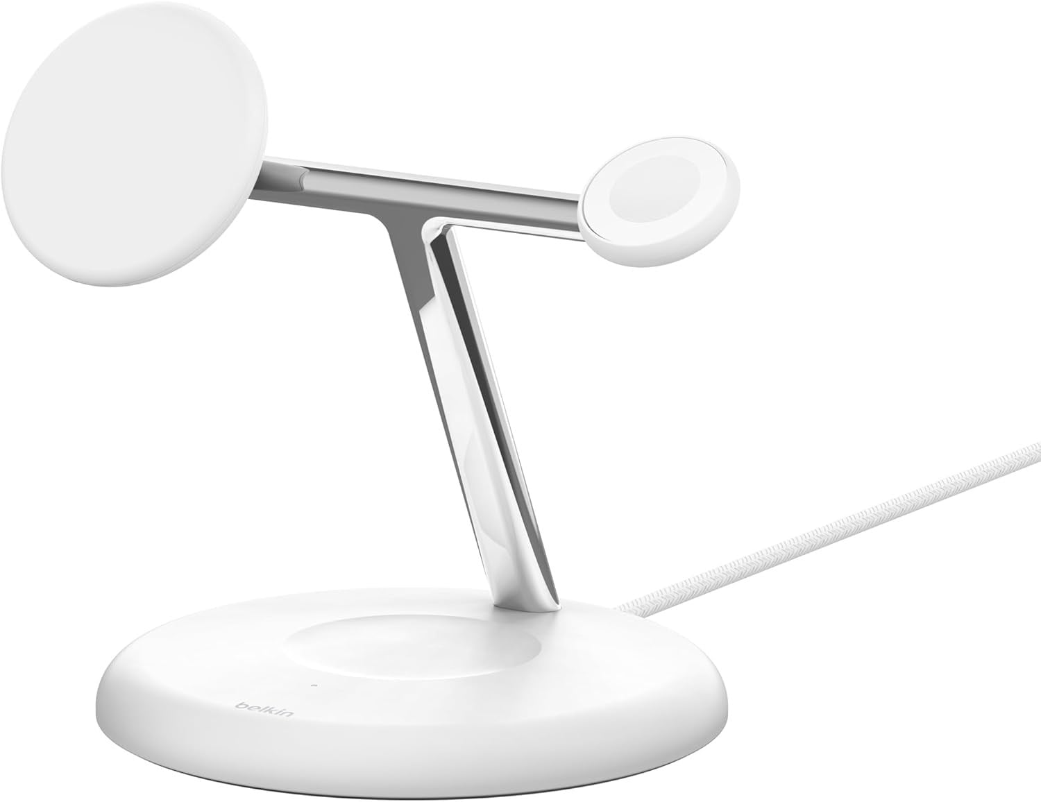 Belkin 3'ü 1 Arada Manyetik MagSafe Uyumlu Qi2 15W Kablosuz Şarj Standı, Beyaz