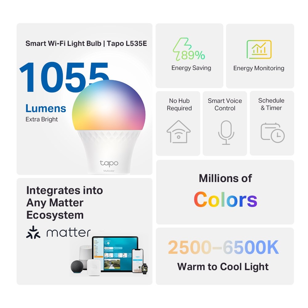 Tp-Link Tapo L535E (5-Pack) Çok Renkli Akıllı Wi-Fi Led Ampul