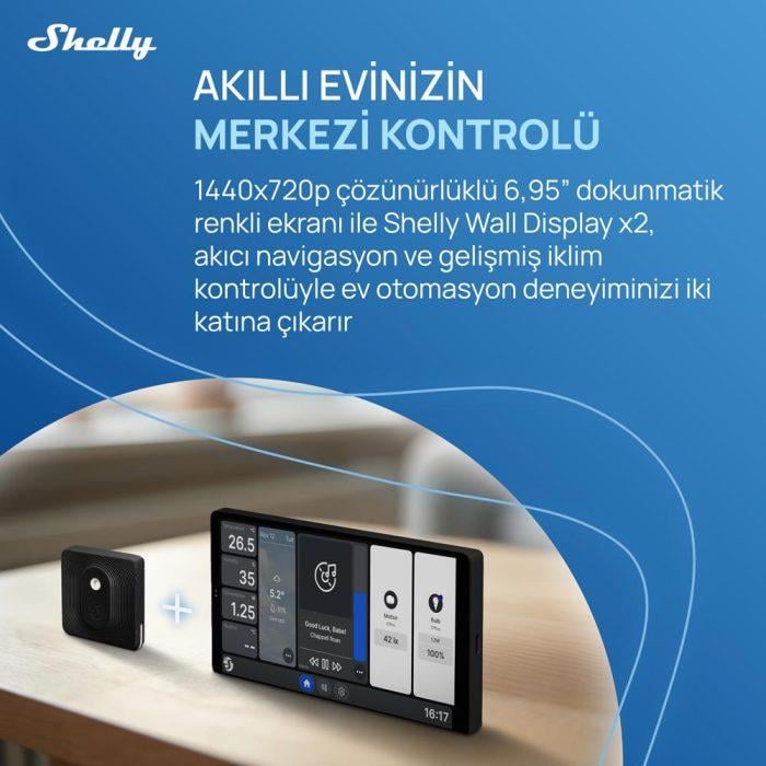 Shelly Wall Display X2 (Siyah) + BLU H&T (Siyah) Merkezi Kontrol Panel Seti