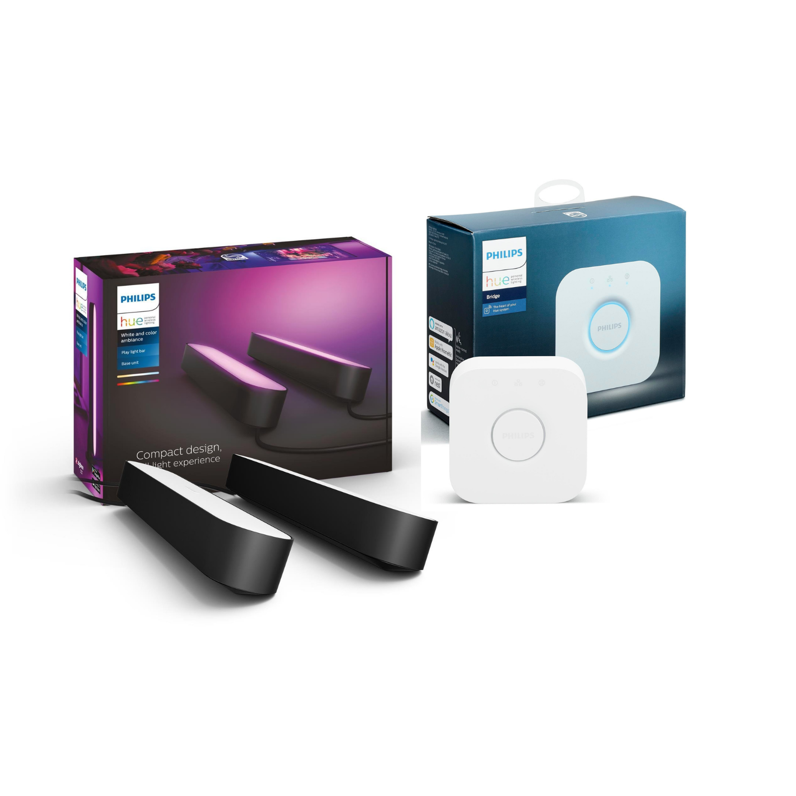 Philips Hue Beyaz ve Renkli Ambians Play Akıllı Çubuk Lamba İkili Paket ve Hue Bridge, Siyah