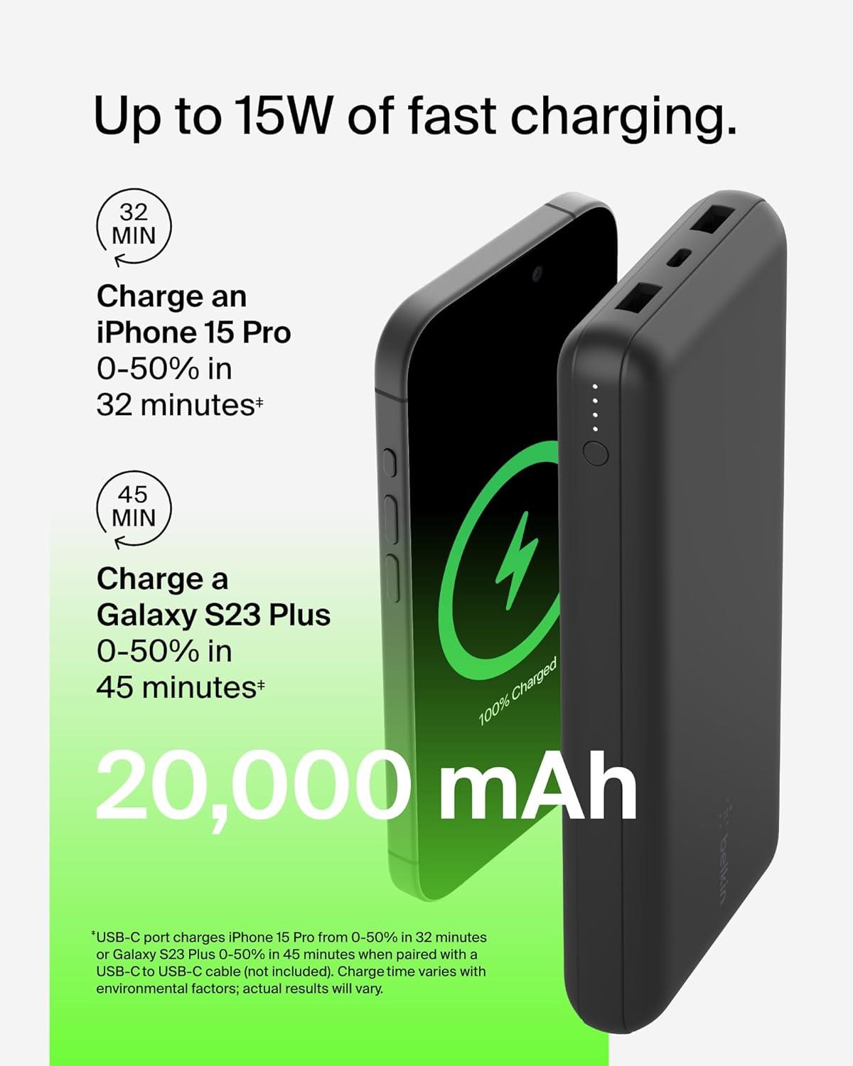 Belkin 20000 Powerbank 15W USB A-C Siyah