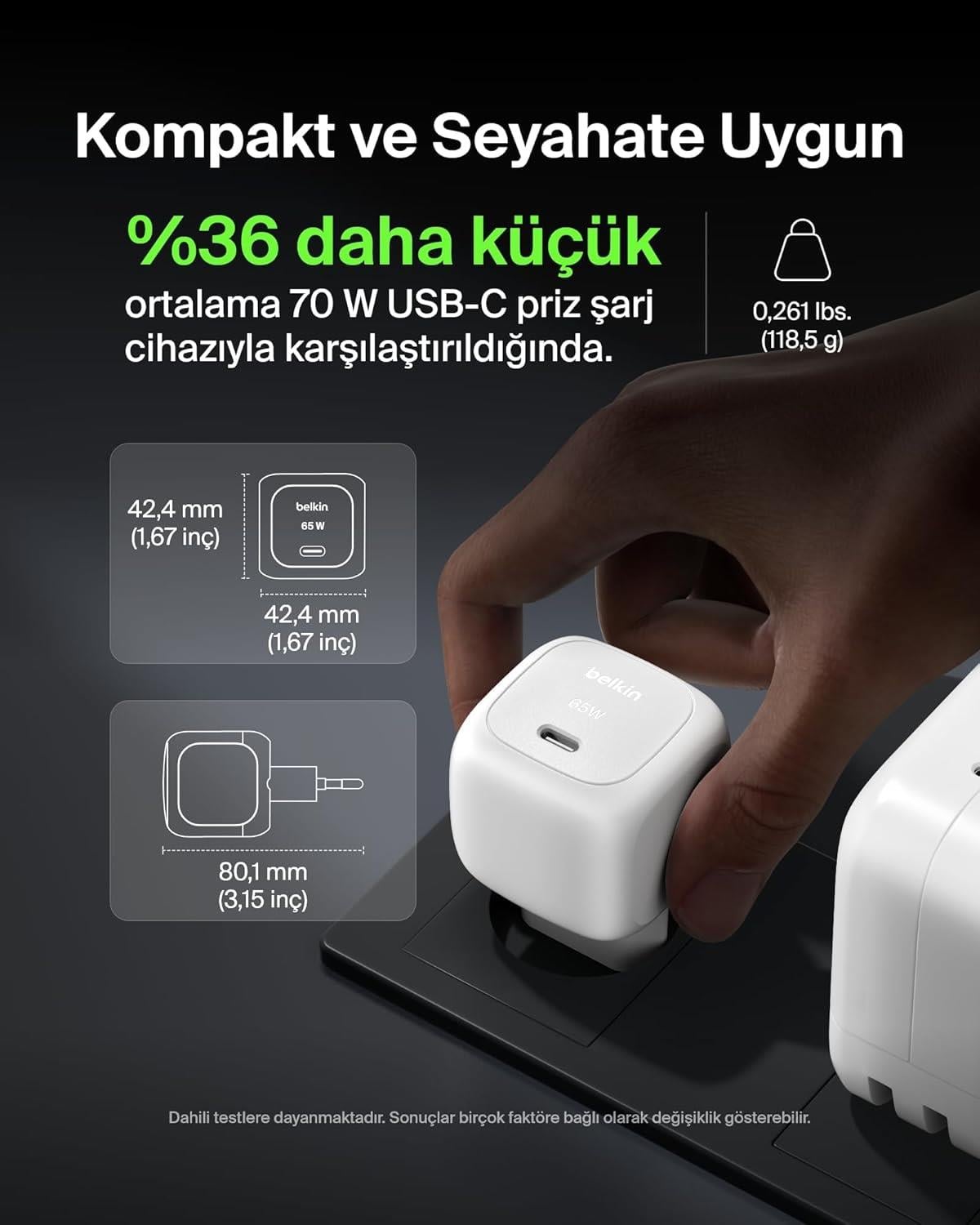 Belkin WCA011 65W C PPS PD Şarj Cihazı, Beyaz