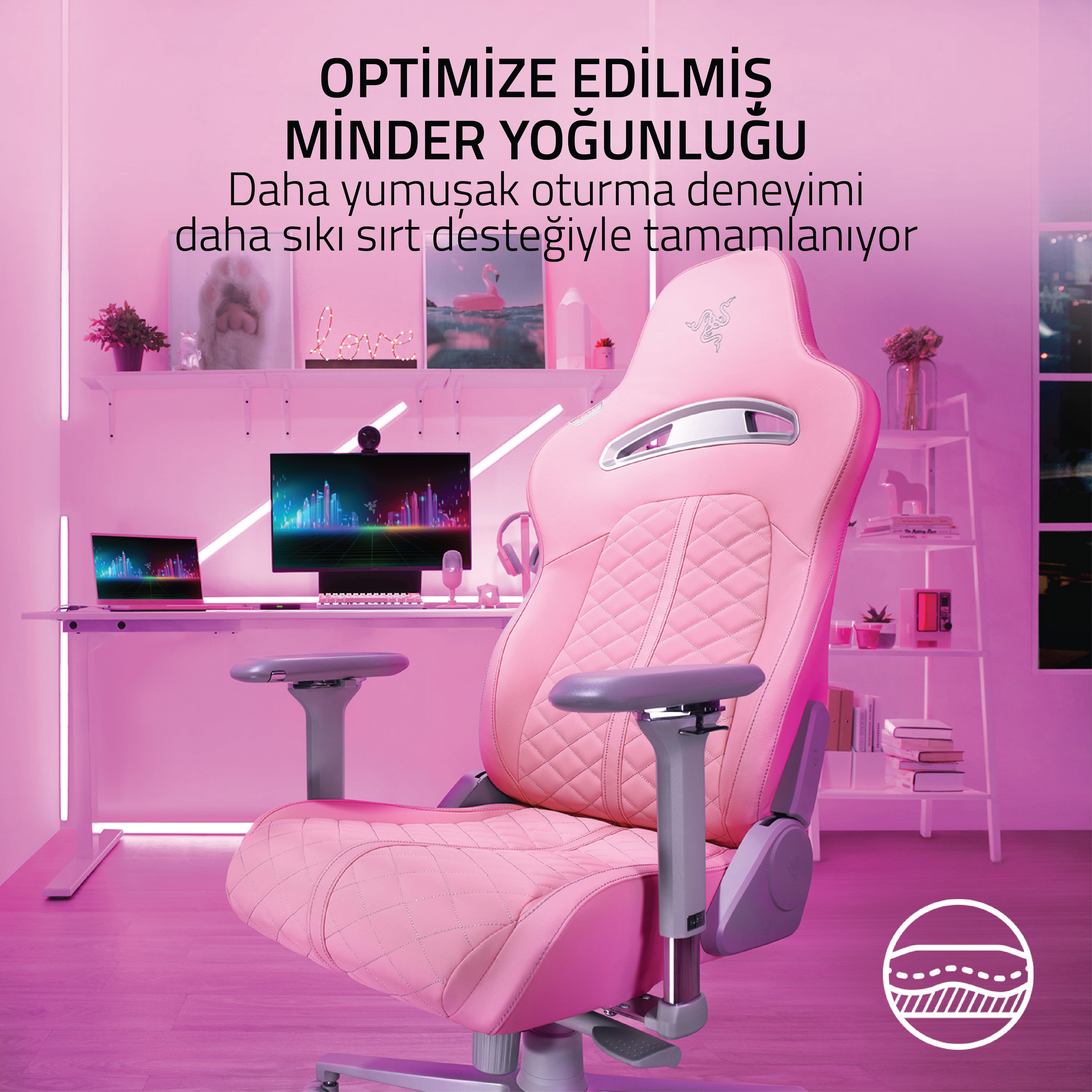 Razer Enki Oyuncu Koltuğu Pembe RZ38-03720200-R3G1