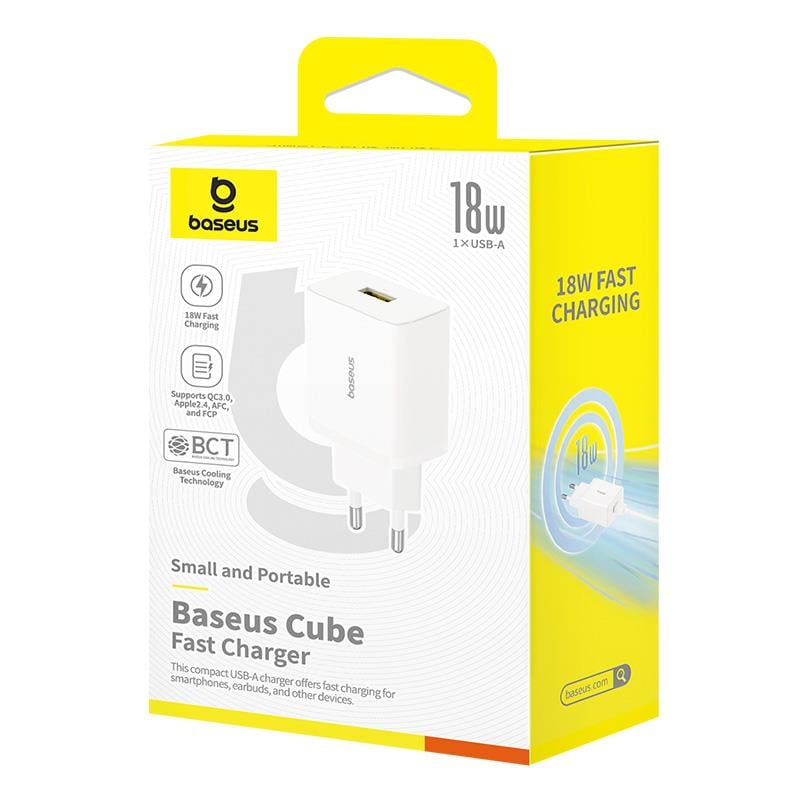 Baseus Cube Fast QC 3.0 18W USB-A Hızlı Şarj Aleti Moon White