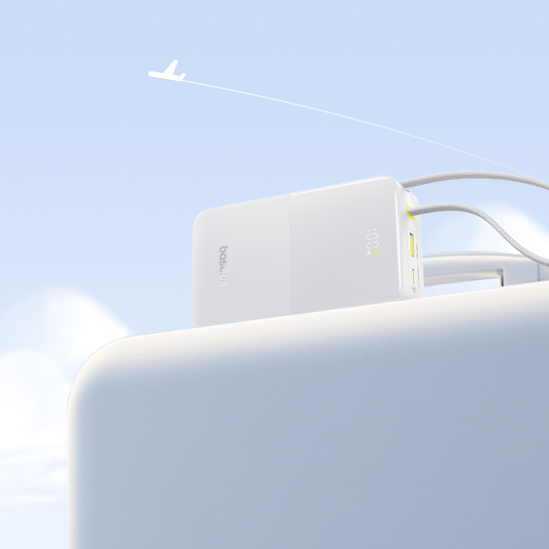 Baseus EnerFill Bipow2 Pro 20000mAh Dahili USB-C Kablolu, 22,5 W Hızlı Şarjlı, LED Ekranlı Powerbank, Beyaz