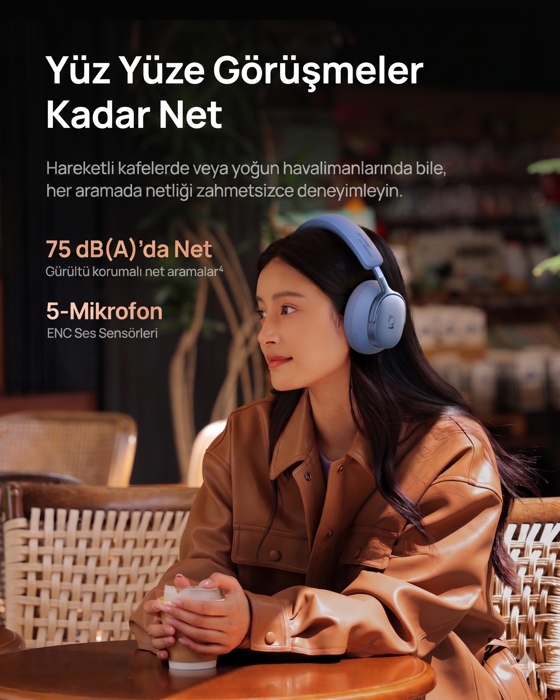 Baseus Inspire Sound by Bose XH1 ANC 100 saat çalma süresi 4 mikrofon BT6.0 Kablosuz Kulak Üstü Kulaklık, Turuncu