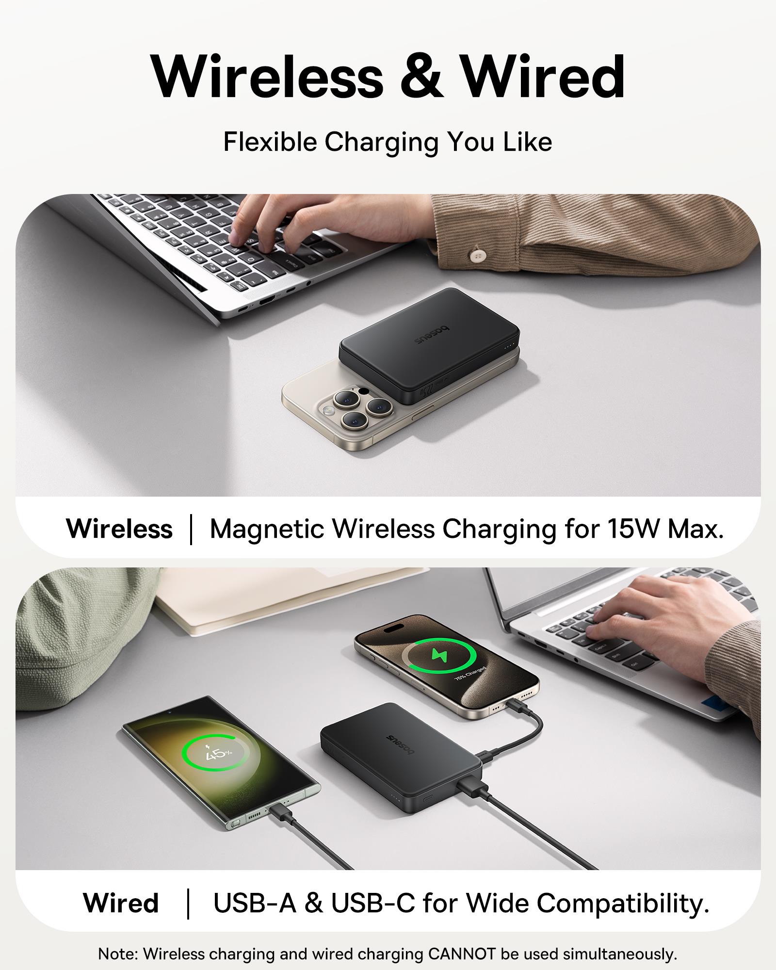 Baseus Airpow II Qi2 10000mAh MagSafe Powerbank 15W Kablosuz + 22,5W USB-A + 20W PD USB-C, Siyah
