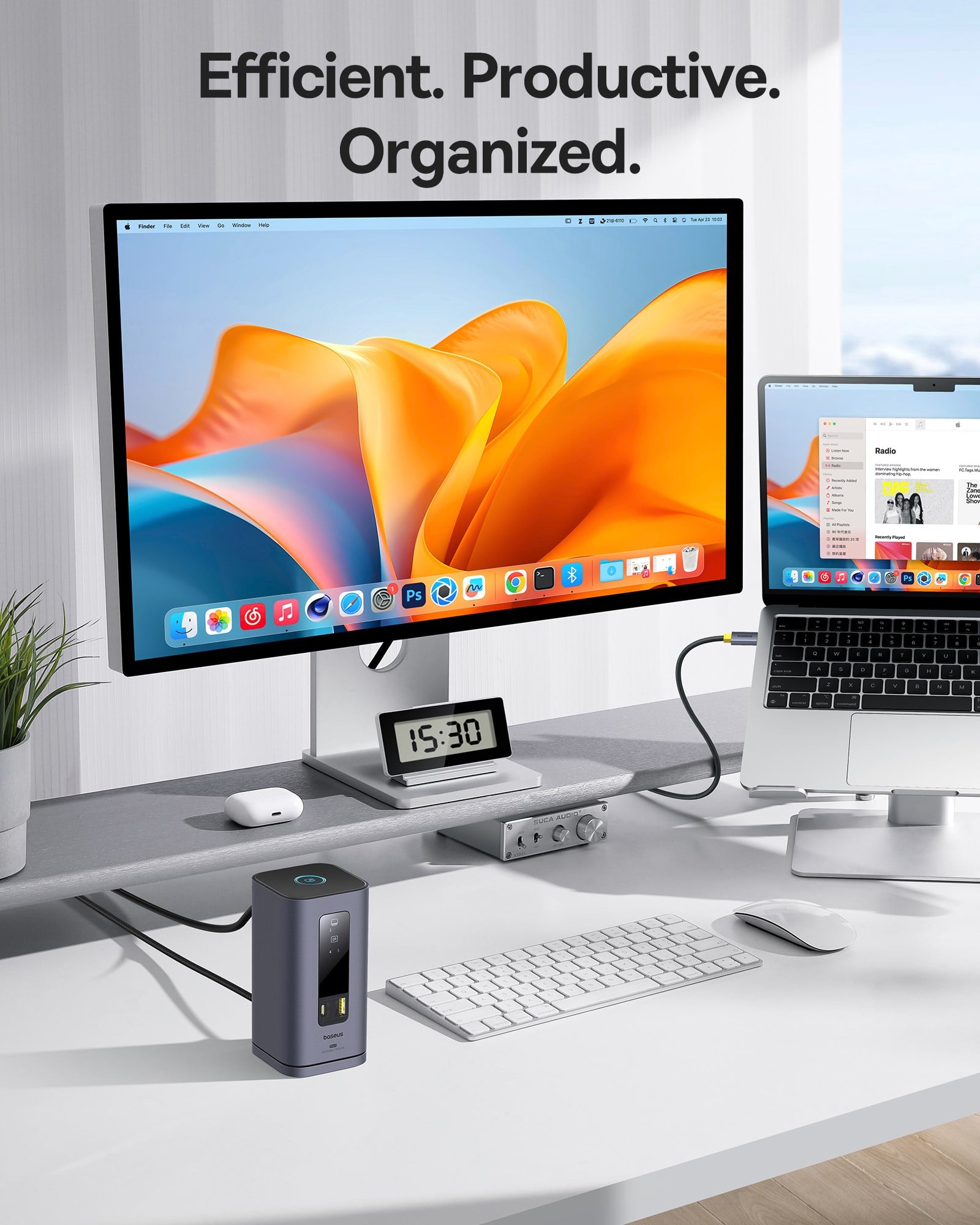 Baseus Docking Station Spacemate Serisi 11'i 1 arada yerleştirme istasyonu, 3 monitör, 2 x HDMI 1 x DP 4K @ 60Hz, 3 x USB-A/C 10 Gbps, 1 Gbps Ethernet, 100 W PD