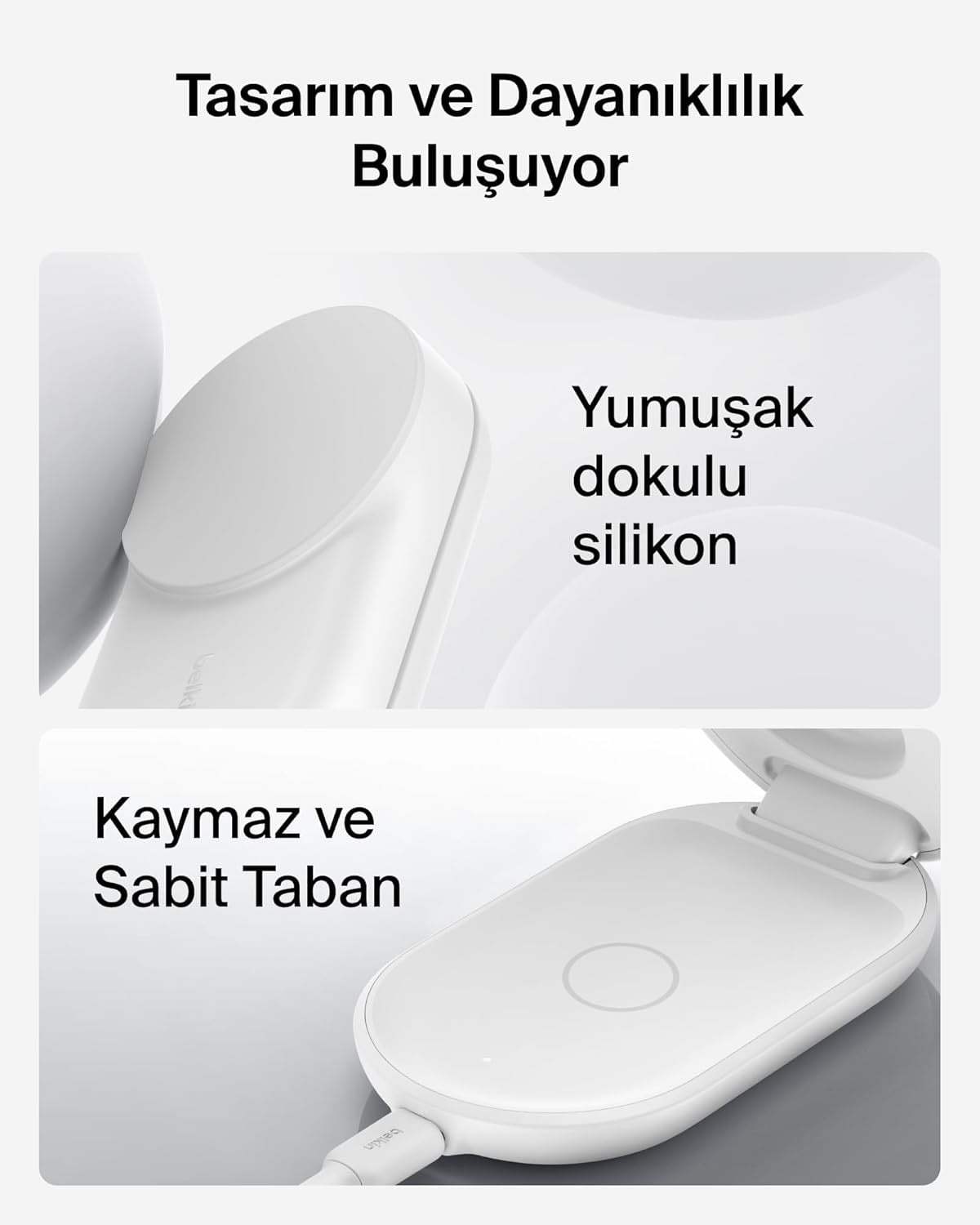 Belkin UltraCharge MagSafe Uyumlu 3'ü 1 Arada Qi2 25W Kablosuz Şarj Cihazı, 45W Adaptör, Beyaz