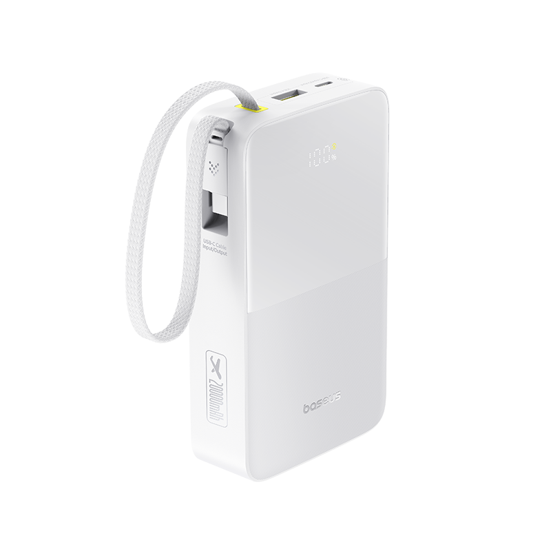 Baseus EnerFill Bipow2 Pro 20000mAh Dahili USB-C Kablolu, 22,5 W Hızlı Şarjlı, LED Ekranlı Powerbank, Beyaz
