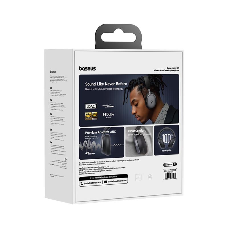 Baseus Inspire Sound by Bose XH1 ANC 100 saat çalma süresi 4 mikrofon BT6.0 Kablosuz Kulak Üstü Kulaklık, Siyah