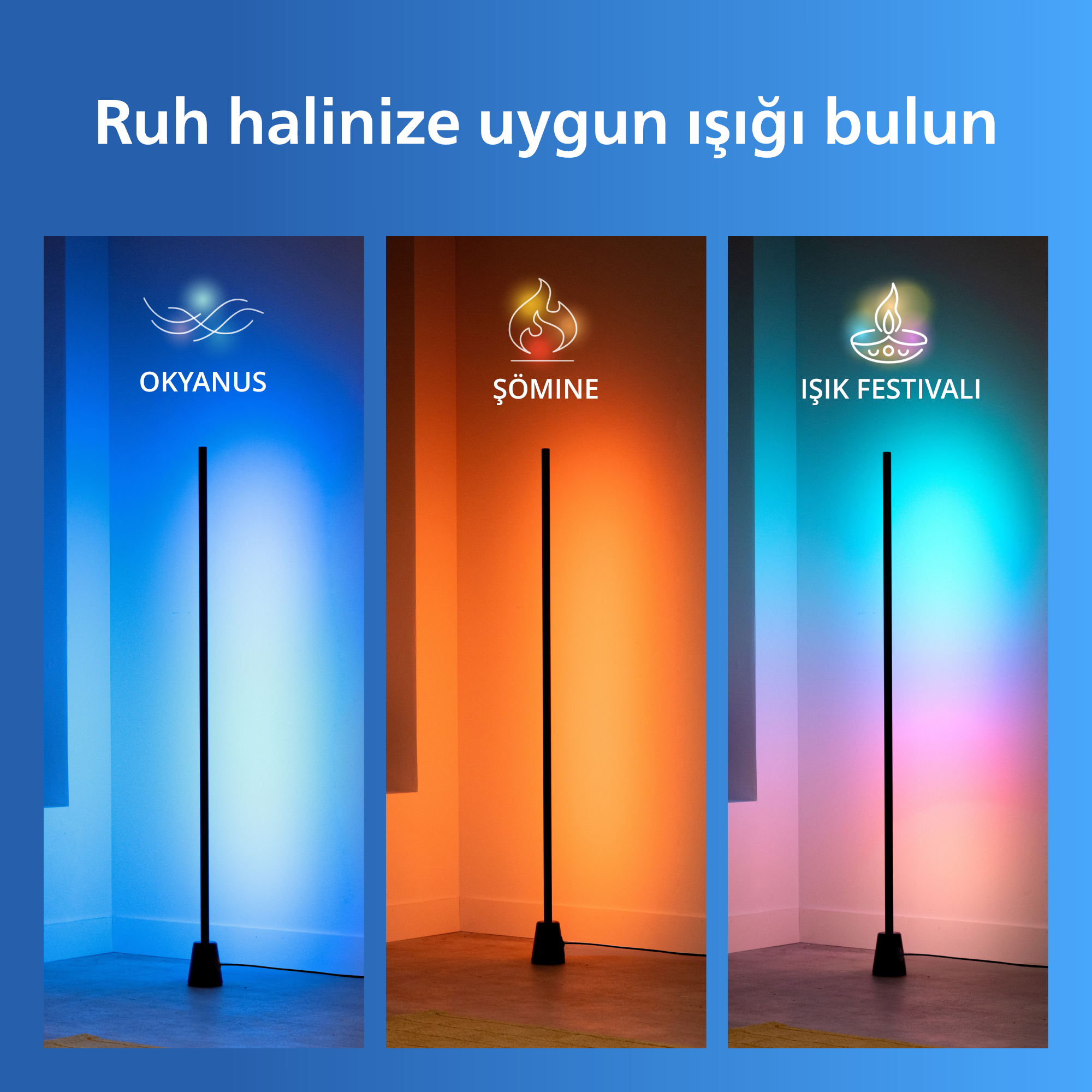 Philips Smart Lighting RGBIC Lambader 1,4 metre - Google Home, Alexa, HomeKit ve Matter uyumlu
