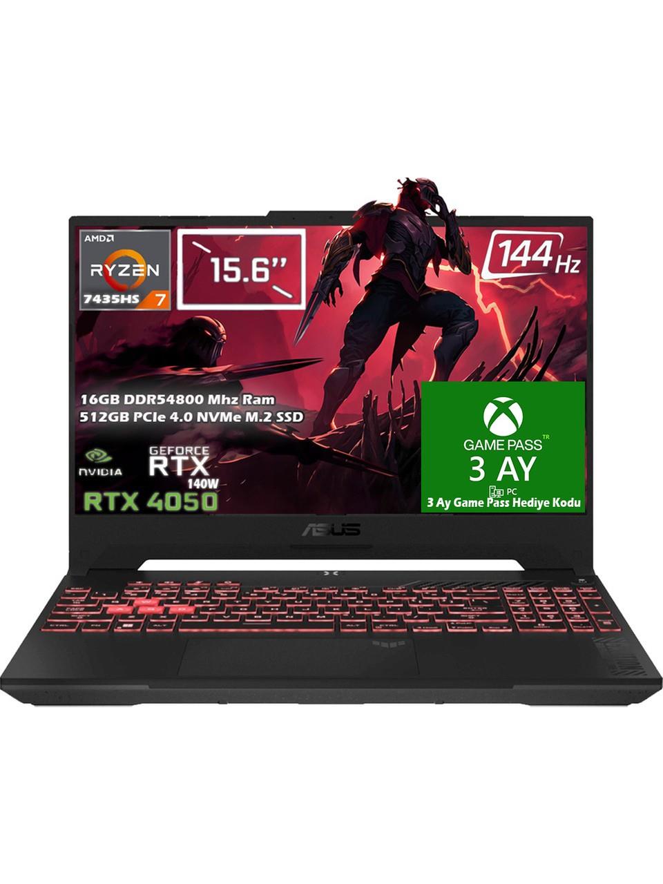 Asus TUF Gaming A15 FA507NUR-LP159  AMD Ryzen 7 7435HS 16GB 512GB SSD RTX 4050 (140W) Freedos 15.6