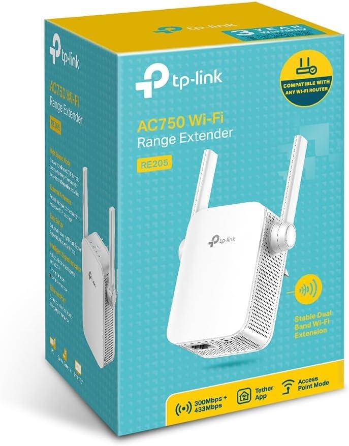 TP-Link RE205, AC750 Wi-Fi Menzil Genişletici, 2 Harici Anten ve 1 Ethernet Bağlantı Noktalı Wi-Fi Güçlendirici