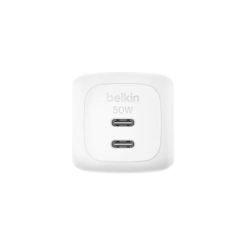 Belkin BoostCharge Pro 2 Bağlantı Noktalı USB-C GaN Şarj Cihazı 50 W, 2x USB-C, Beyaz