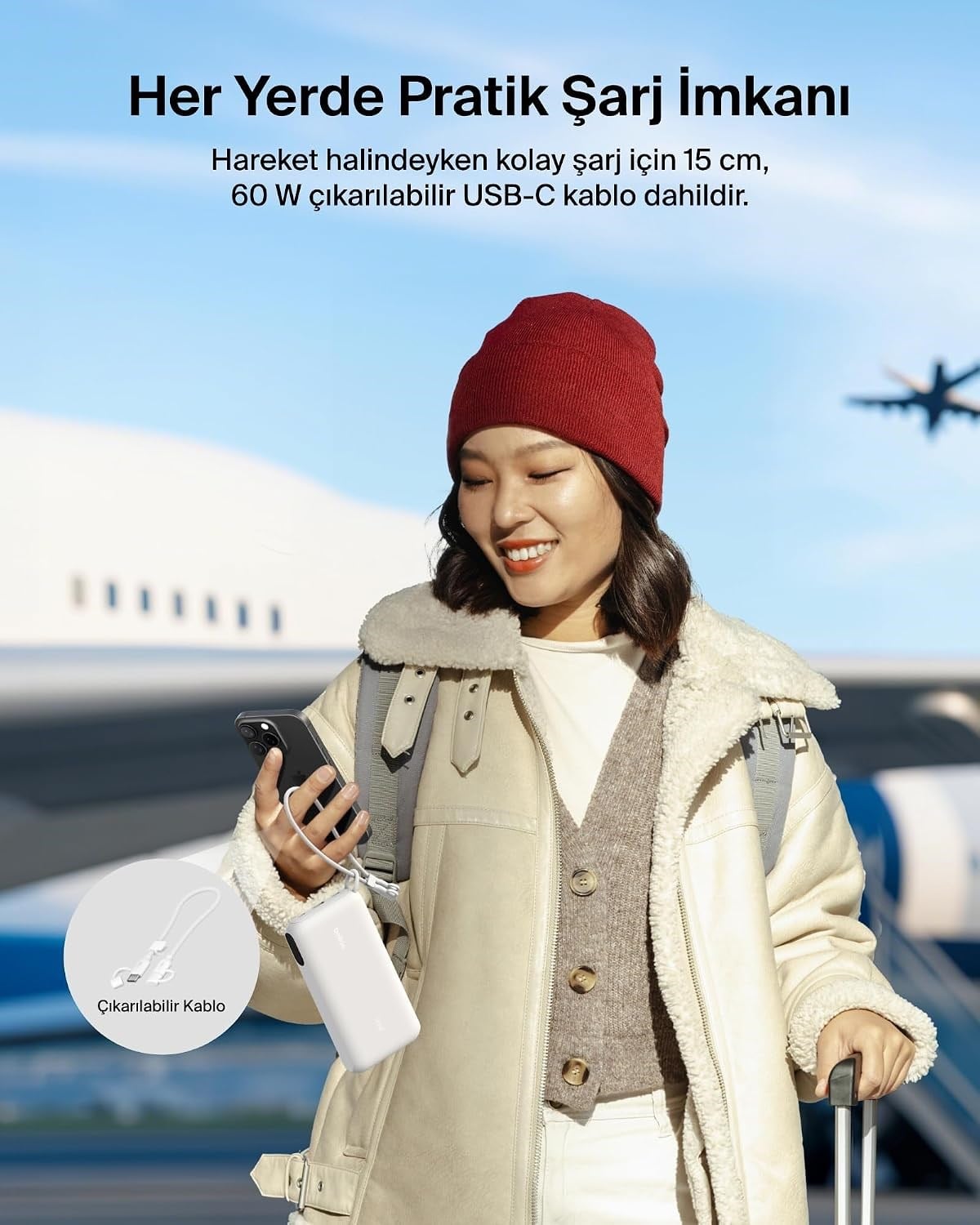 Belkin Boostcharge Power Bank 20000 Mah  Display, PD 20W  USB-C Kablolu, Beyaz