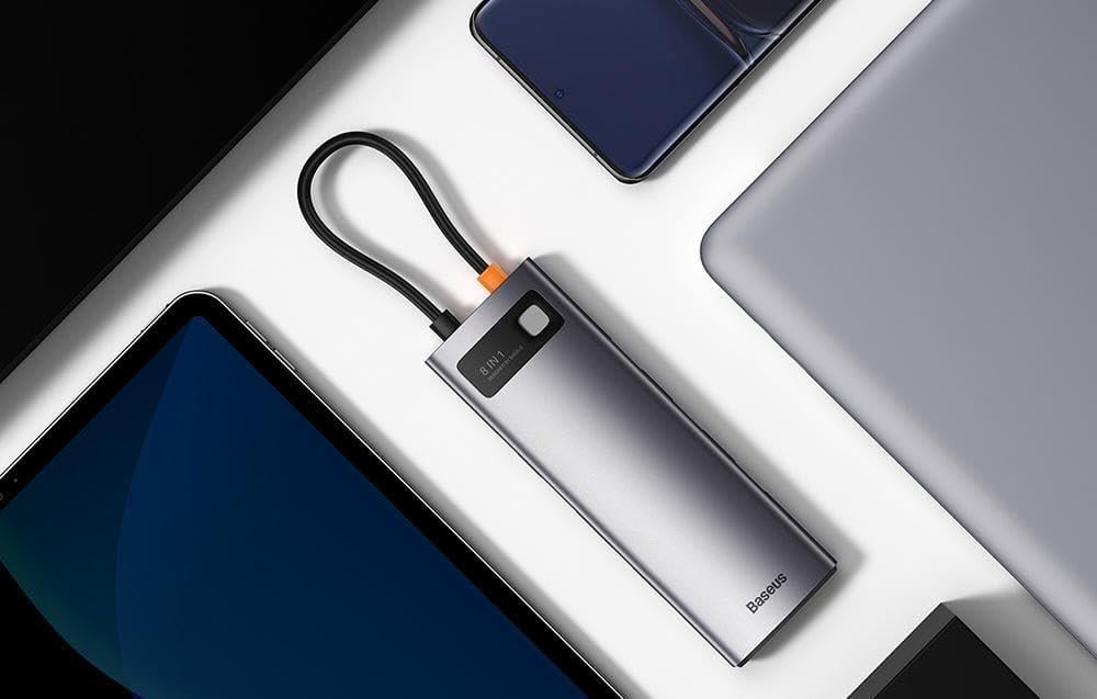 Baseus Hub 8in1 StarJoy Serisi, USB-C - 3X USB 3.1 + HDMI + USB-C PD + RJ45 + microSD/SD