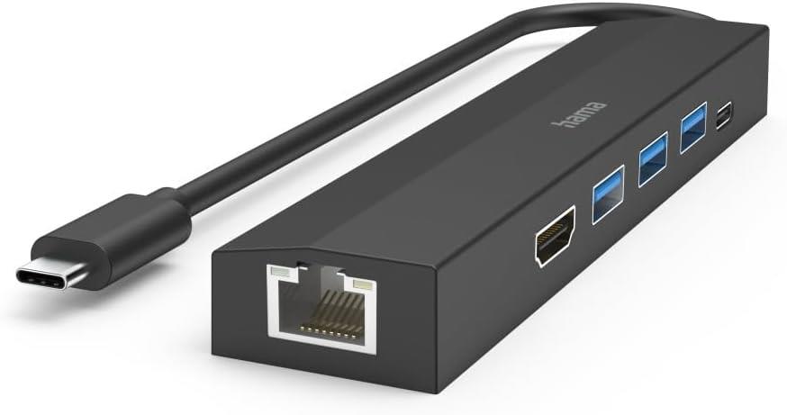 Hama USB Hub 6 bağlantı noktası (3 x USB-A, USB-C, HDMI, LAN/Ethernet
