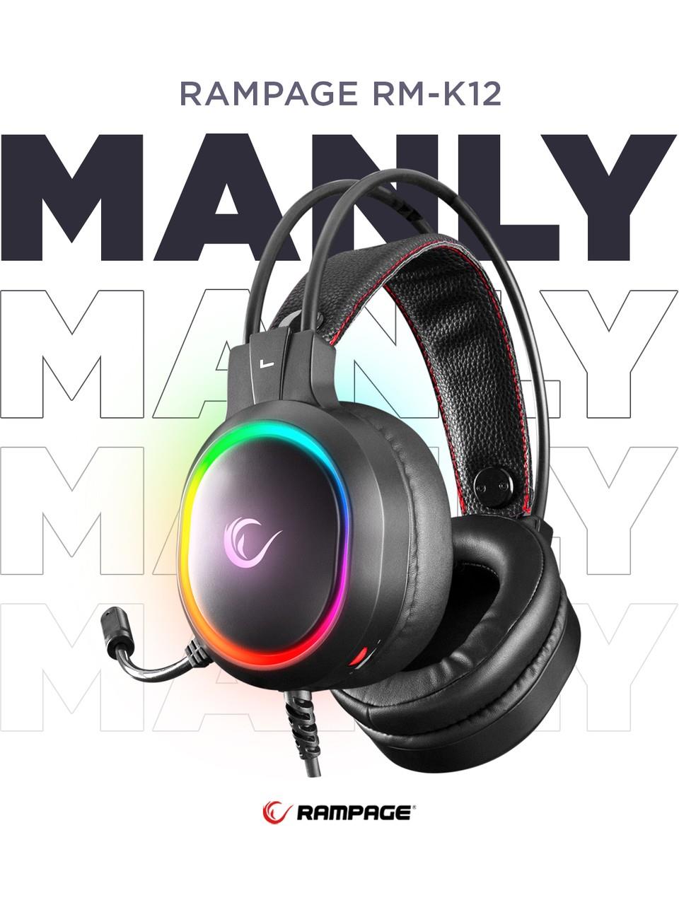 Rampage RM-K12 MANLY Siyah 7.1 Usb Surround RGB Işık Efektli Gaming Oyuncu Mikrofonlu Kulaklık