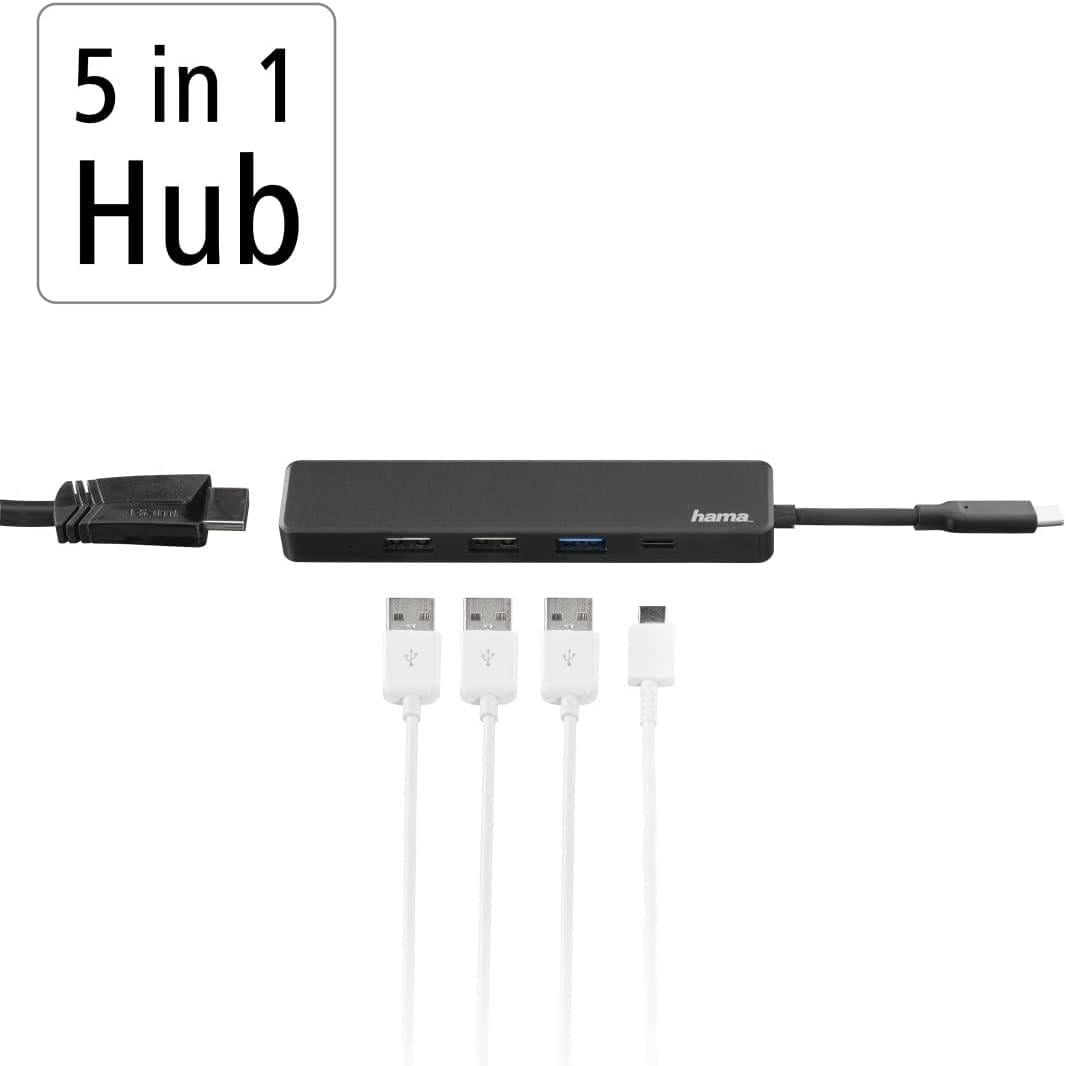 Hama USB-C Hub, 5 Ports, 3 x USB-A, USB-C, HDMI