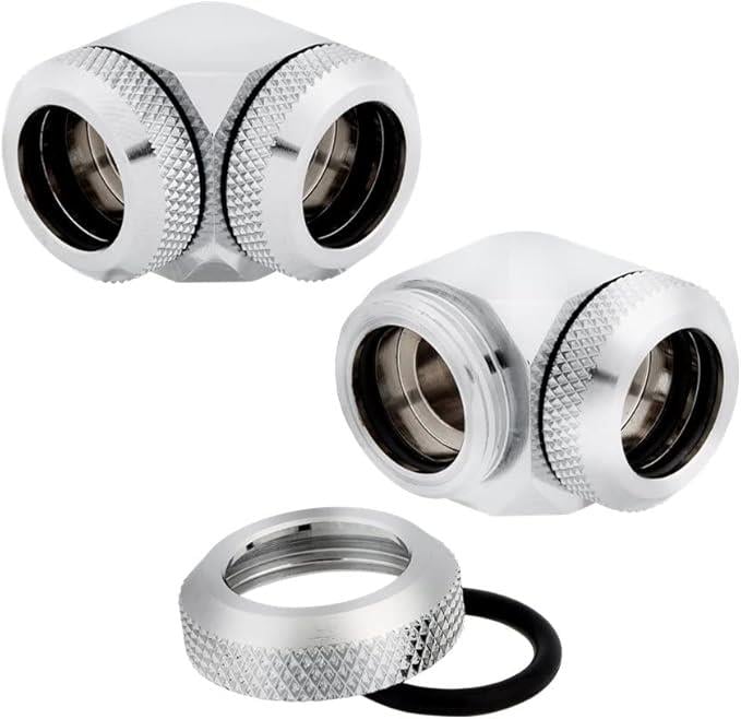 Corsair Hydro X Serisi XF Hardline 90 Derece 14 mm OD Bağlantı Parçaları, İkili Paket (Masif Pirinç Dayanıklılığı, Kaliteli Kaplama, Çift O-Ring Hardline Sıkıştırma Tasarımı, Kolay 12 mm Çaplı Boru Bağlantısı) Krom