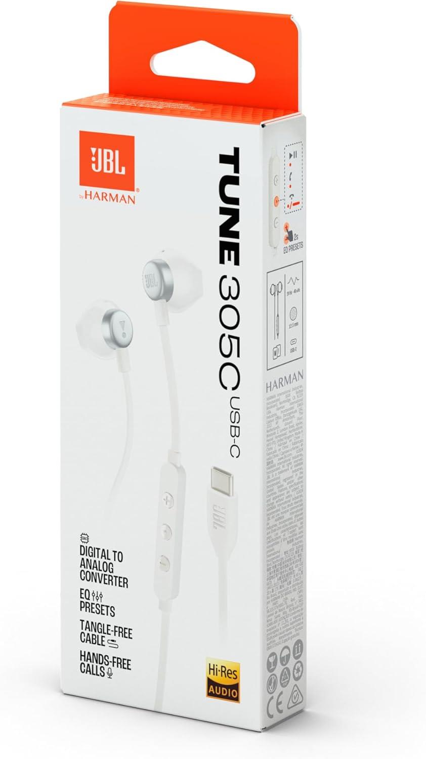 JBL Tune 305C USB-C Kulakiçi Kablolu Kulaklık, Beyaz